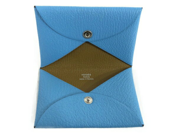 美品 【中古】 HERMES Calvi Verso カードケース 名刺入れ 小銭入れ D刻印 カルヴィ ヴェルソ シェーブル レザー ターコイズブルー N6240068のサムネイル