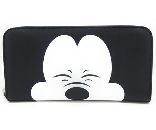未使用 【中古】 コーチ COACH アコーディオンジップ アラウンド 54000 COACH×MICKY 75周年記念限定 レザー ブラック ミッキー 長財布 Y3002824のサムネイル