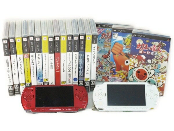 【中古】PSP 3000 PSP 1000 ソフト18本 セット レッド ホワイト Y2165406