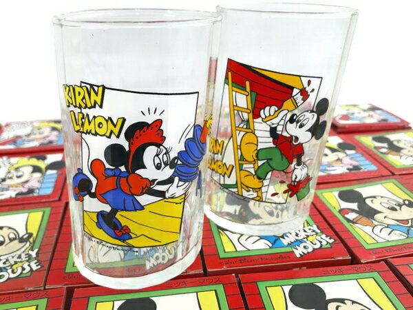 【中古】 【中古】KIRIN キリン ディズニー おっとっとグラス ミッキー ミニー 2種 各15個 長期保管品 N5301313のサムネイル