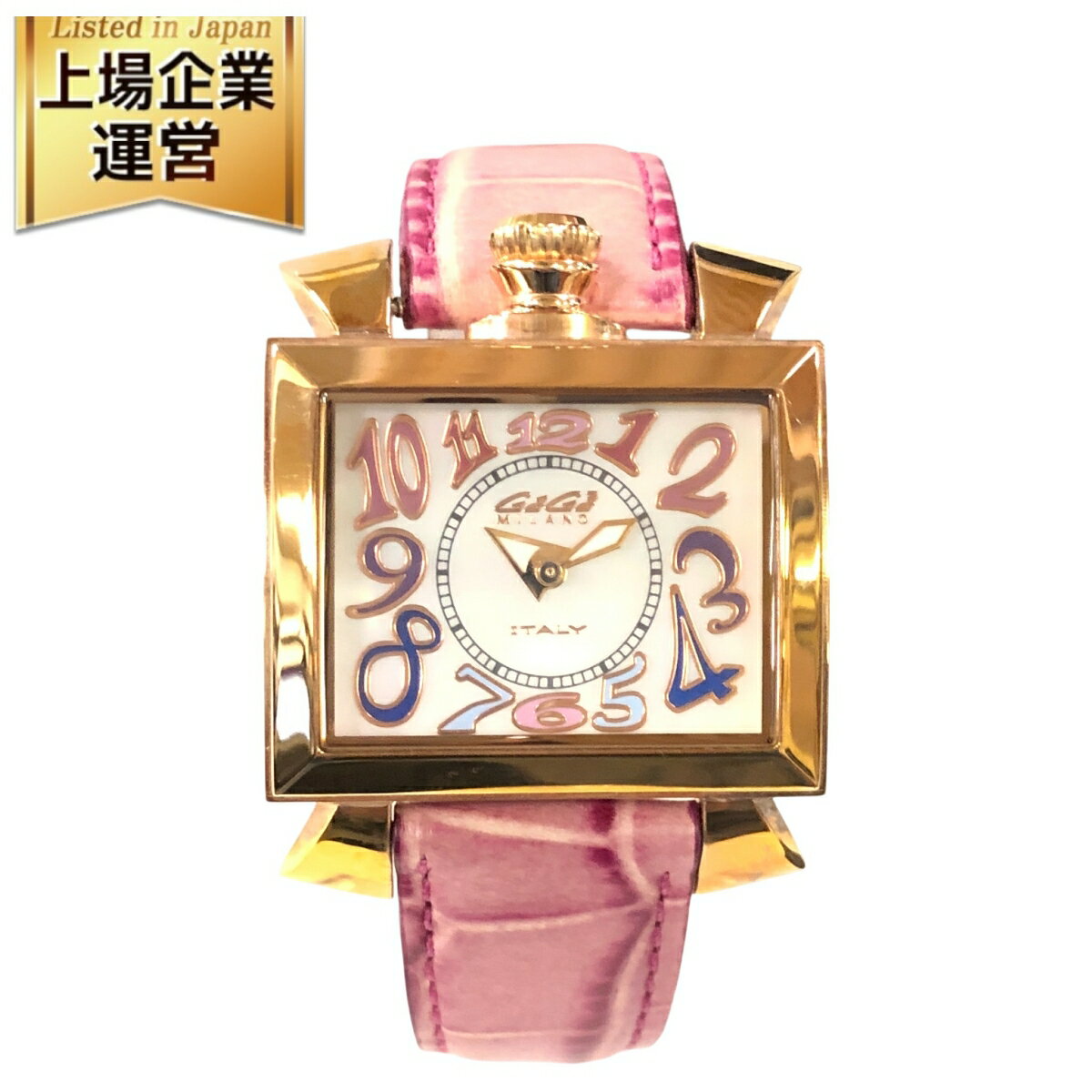 【中古】 訳あり ガガミラノ GaGa MILANO 6031.1 ナポレオーネ 腕時計 クォーツ シェル文字盤 GP レザー レディース 不動 現状品 T10481219