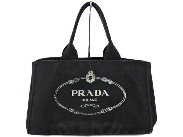 【中古】 プラダ PRADA カナパ カナパトート キャンバス トートバッグ 黒 ブラック レディース Y1640429のサムネイル