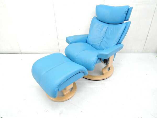 【中古】 EKORNES エコーネス パーソナルチェア マジック ストレスレスチェア オットマン付 Mサイズ ブルー 【大型】 O4240675