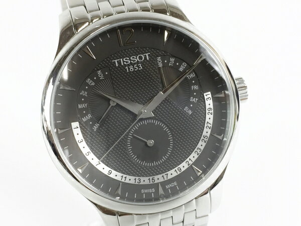 【中古】 TISSOT ティソ トラディション パーペチュアルカレンダー クォーツ アンスラサイト文字盤 ブレスレット 腕時計 T3644206