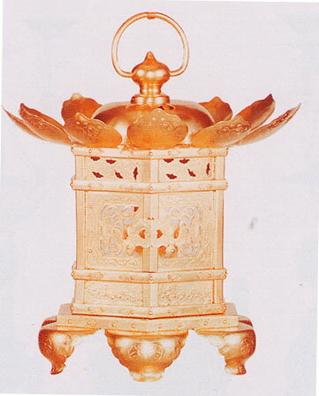 猫足金灯篭 銅地金箔押（神前灯篭）21cm