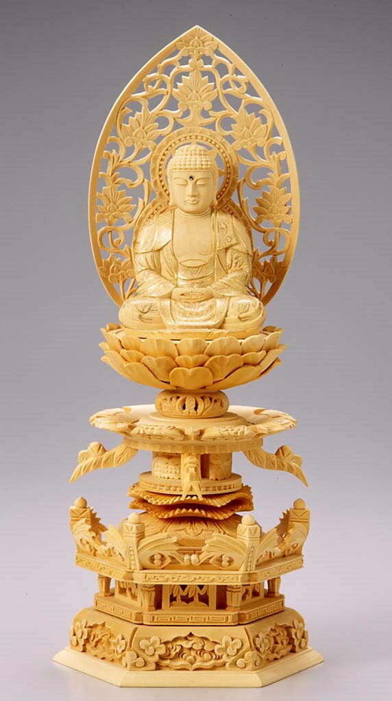 檜製 華曼台座 釈迦坐像 身丈2.0寸(6cm) [金泥付]
