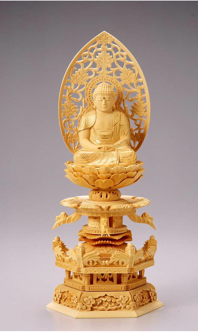 Rakuten - 檜製 華曼台座 阿弥陀坐像 身丈2.0寸(6cm) [金泥付]