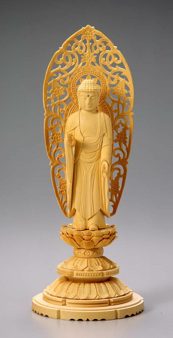 檜製 丸台座 阿弥陀立像 (浄土) 身丈4.0寸(12cm)