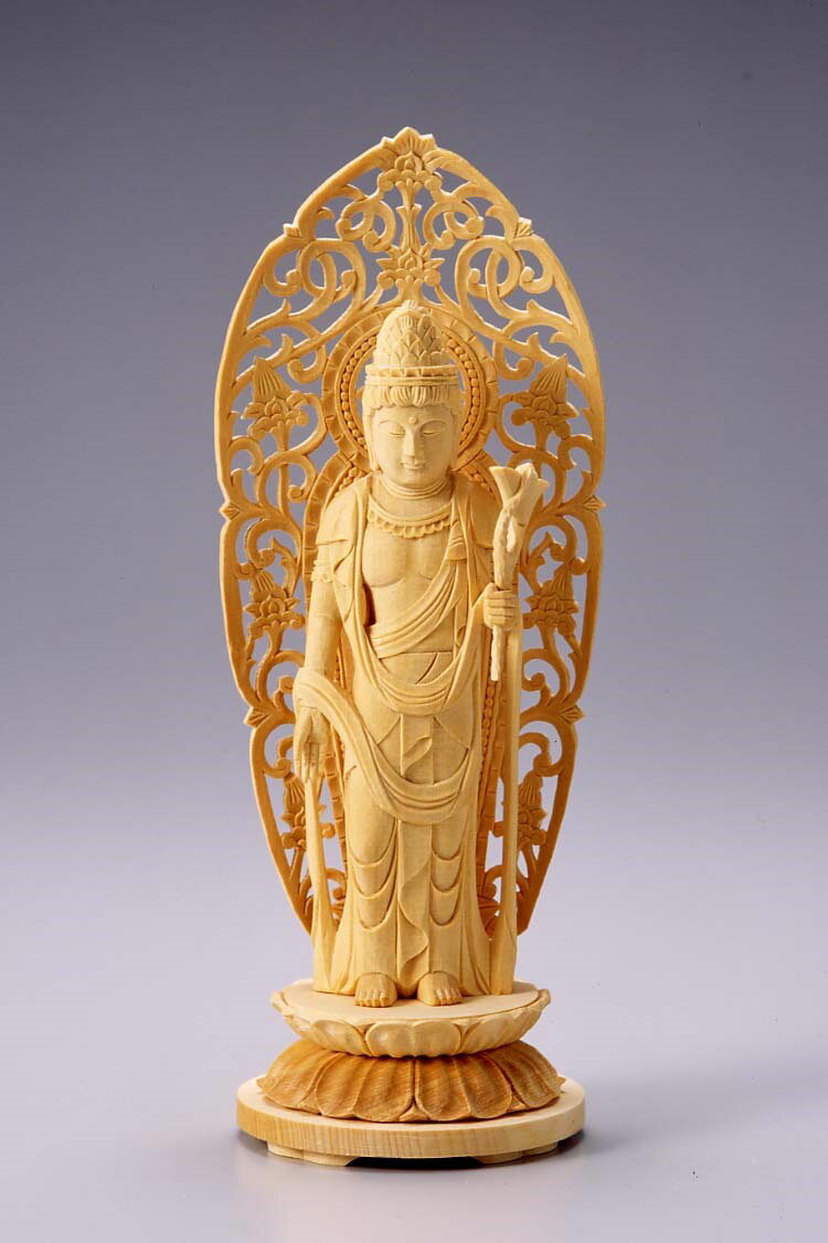 檜製 聖観音立像 舟光背 身丈4.0寸(12cm)