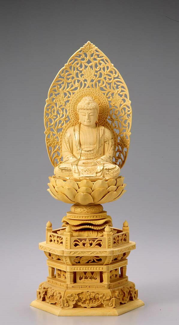 柘植製 六角台座 釈迦坐像 身丈2.0寸(6cm) [金泥付]