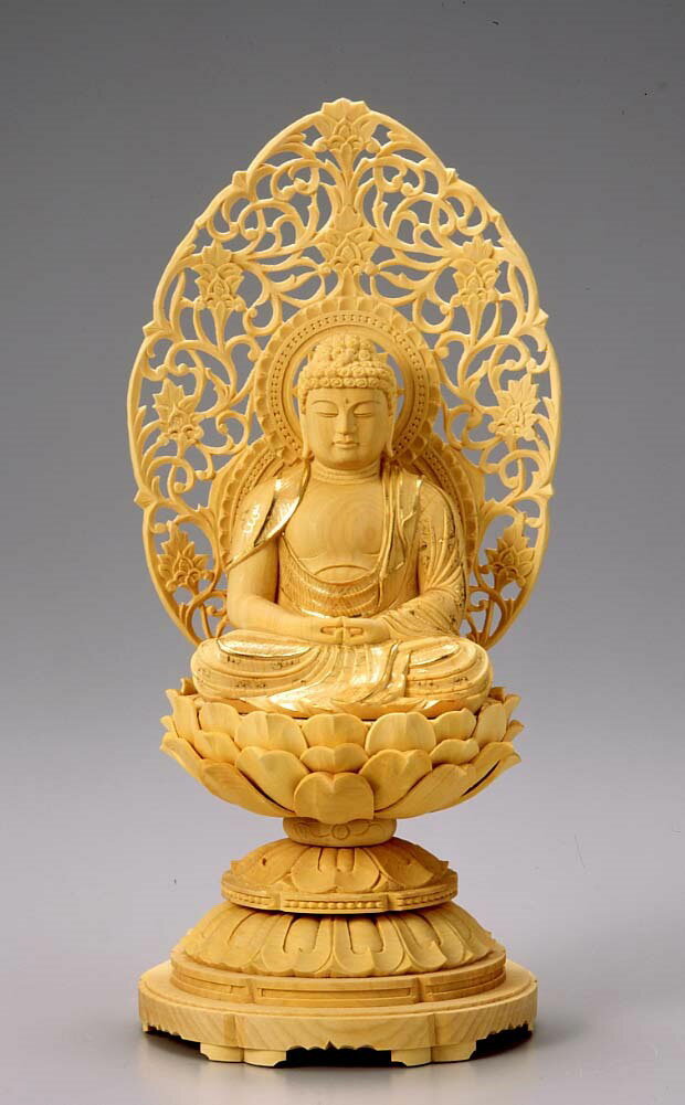 柘植製 丸台座 阿弥陀坐像 身丈3.0寸(9cm) [金泥付]