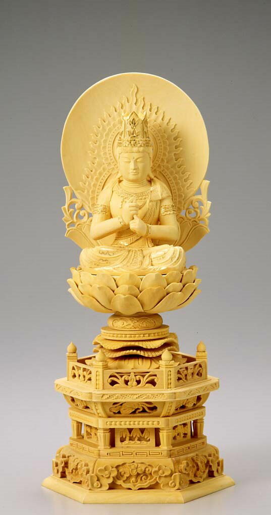 柘植製 六角台座 大日如来像 身丈3.5寸(10.5cm) [金泥付]