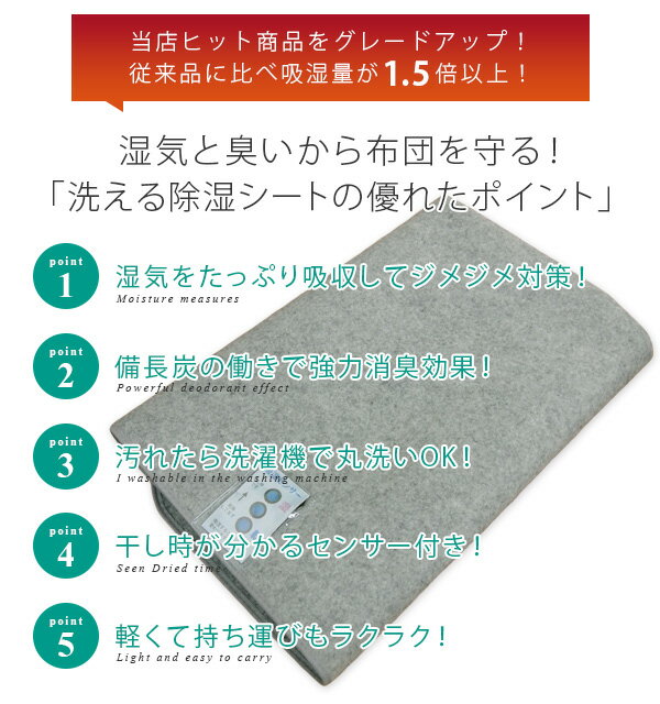 除湿シート 2枚組 洗える シングル 備長炭入り 吸湿量1.5倍タイプ 消臭 防カビ 湿気対策 湿気取り 湿気とり センサー付き 吸湿シート 調湿シート 除湿マット 吸湿マット 消臭シート 梅雨 布団 カビ対策 結露防止 90×180cm セット 【送料無料】