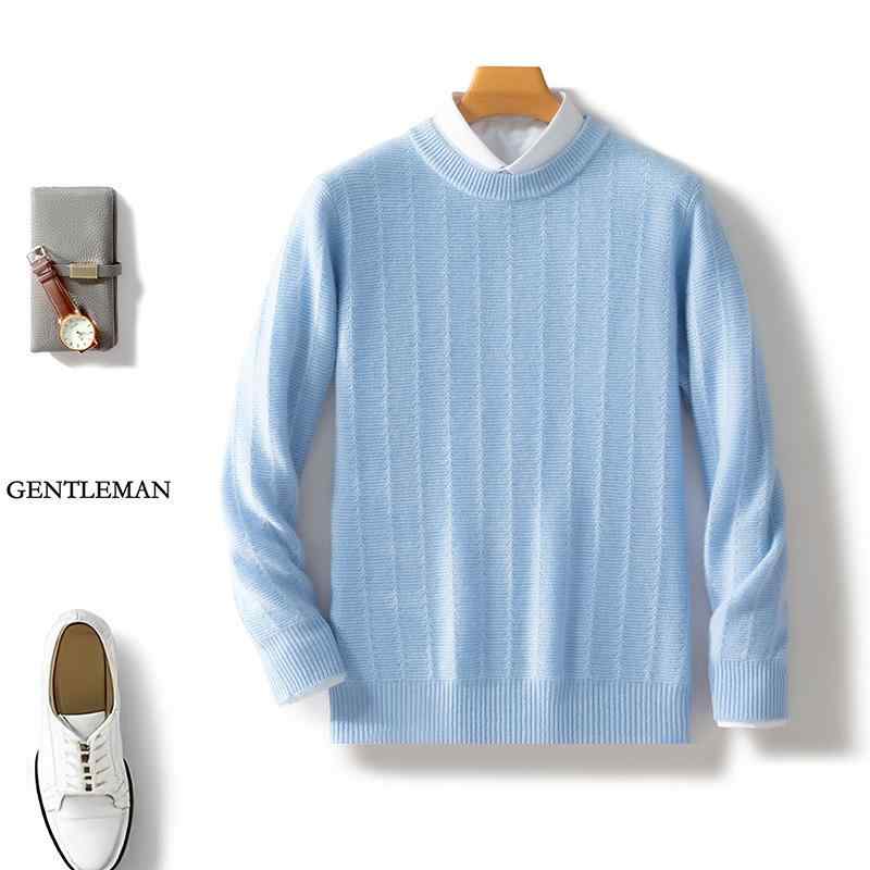 セーター メンズ クルーネック ゆったり ビッグサイズ 100% 羊毛 ストライプ ジャカード織り プルオーバー 秋冬 暖かみ 柔らかい 日常使い 室内着