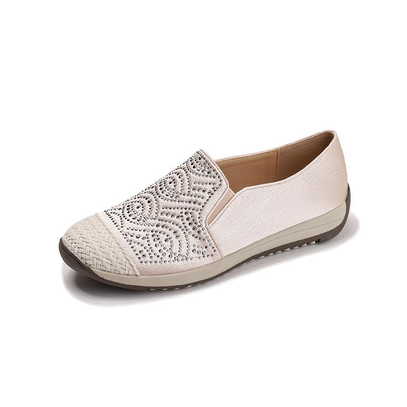 フラットシューズ レディース カジュアル 普段使い ラインストーン スリッポン 楽ちん フィッシャーマ..