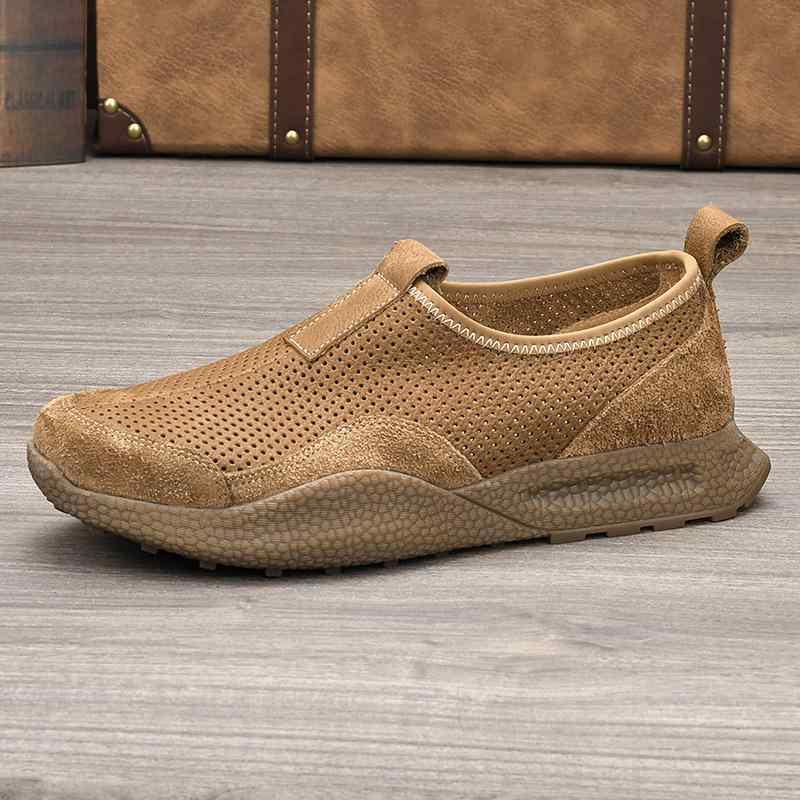 レザーシューズ メンズ スリッポン 通気性 カットアウト カジュアル ビジネス スポーツ 夏用 紐なし リラックス 軽快 快適 足入れ簡単 日常使い アクティブ