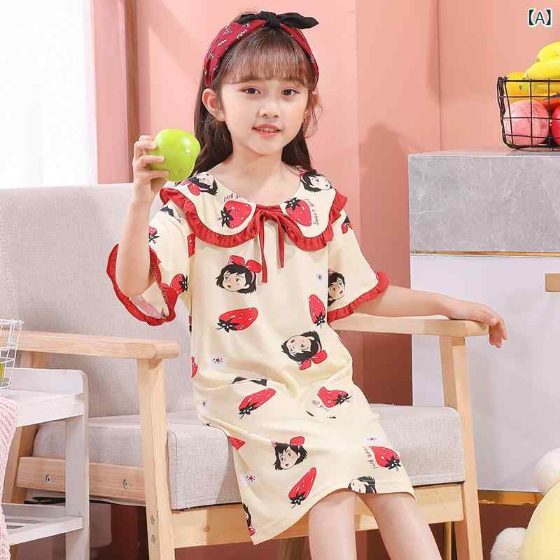 ルームワンピース キッズ 女の子 半袖薄手プリント総柄膝丈ゆったり 子供服パジャマルームウェア寝巻き部屋着 女児子どもガールズジュニア スタンダードシンプルカジュアルナチュラルベーシック定番