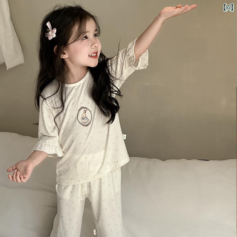 キッズパジャマ女の子 七分袖セットアップ ルームウェア上下セット子供服ガールズ 寝巻き部屋着モダー..