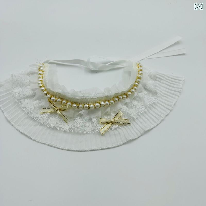 ペット用スタイ 猫用犬用小型犬中型犬大型犬 ホワイト付け襟レース鈴付きリボン 首飾りアクセサリー結婚式セレモニーフォーマル おめかしドレスアップよだれかけ首輪 記念写真撮影華やか シンプルベーシック定番ナチュラル