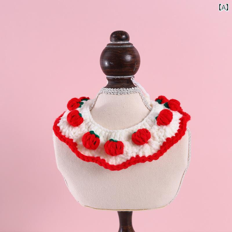 ペット用首輪ニットスタイ犬猫コールダック首飾りアクセサリー 手編み風いちごリボンチョーカー柔らかい記念撮影 お散歩お出かけかわいいおしゃれペット用品 猫用犬用ベーシックスタンダード カジュアルナチュラルシンプル 定番スタンダードベーシック