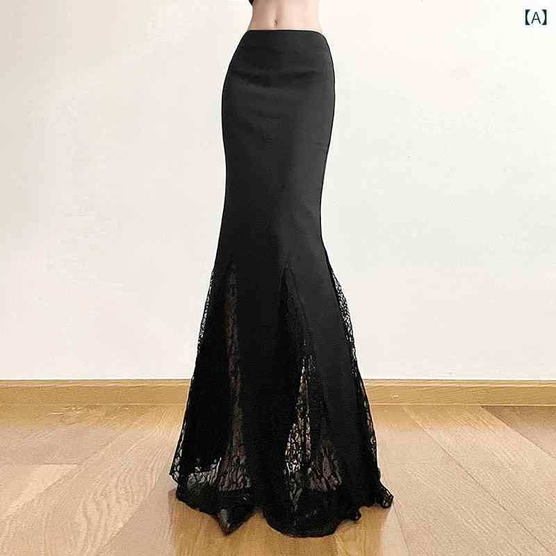 マーメイドスカート レディース ロング丈 レース切替 ハイウエスト タイトスカート 大きいサイズボトム..