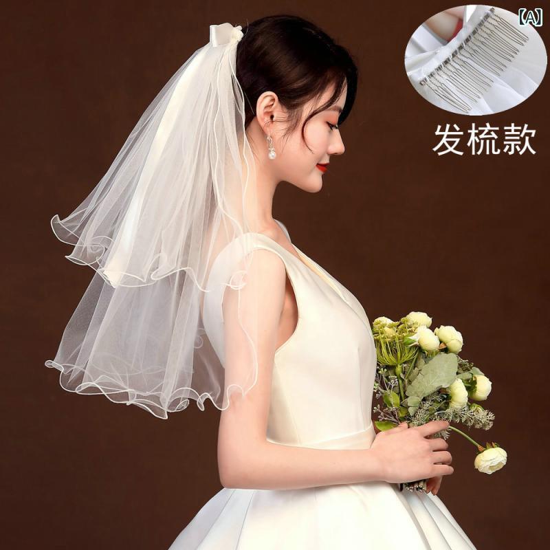 ウェディングベール レディース ショート丈 結婚式挙式披露宴前撮りフォトウェディング二次会 花嫁髪飾りホワイトシンプル ウェディング小物ベーシックナチュラル 定番スタンダードカジュアル