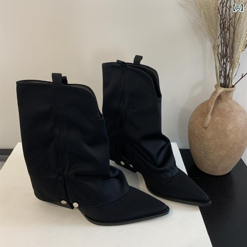 ウエスタンブーツ ショートブーツ 太ヒール レディース チャンキーヒール ポインテッドトゥ 安定感 脚長効果 美シルエット スタイルアップ ヴィンテージ調 サイドステッチ 履き口ゆったり 脱ぎ履きスムーズ 大人カジュアル モード こなれ感 デイリー