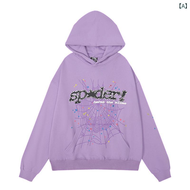 セットアップ メンズ スウェット 上下セット パーカー プルオーバー フーディー スパイダー プリント 発泡プリント ヘビーウェイト 厚手 裏毛 ストリート カジュアル 春秋冬 部屋着 ワンマイルウェア スポーツ 大きいサイズ