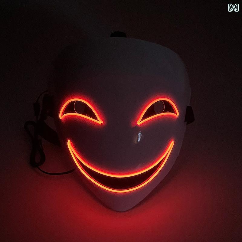 コスプレマスク LED発光 笑顔 フルフェイス 仮面 リアル造形 視線集中 圧倒的 本格派 舞台小道具 余興 パーティー ハロウィン 忘年会 学園祭 演劇 撮影 演出 グッズ 変装用 ギミック 暗所 存在感 不気味 ホラー お面 劇中再現 盛り上げ