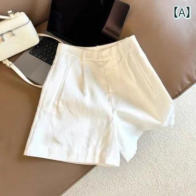 ショートパンツ レディース 短パン ハイウエスト ワイドパンツ Aライン 膝上丈 リ...