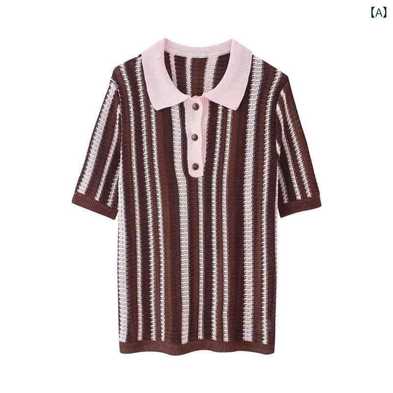 セットアップ レディース ニット ショートパンツ 半袖 ボーダー 襟付き 2点セット ...