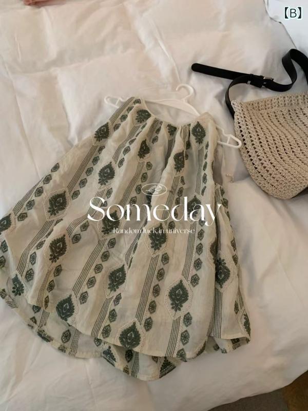 セットアップ レディース リネン混 刺繍 トップス ワイドパンツ ノースリーブ レトロ 涼しい 夏服 通気性 着回し 上下セット カジュアル 体型カバー 普段着 旅行用 ナチュラル 大人かわいい おしゃれ yasuragisss-11022354 やすらぎマーケット サンプル画像2