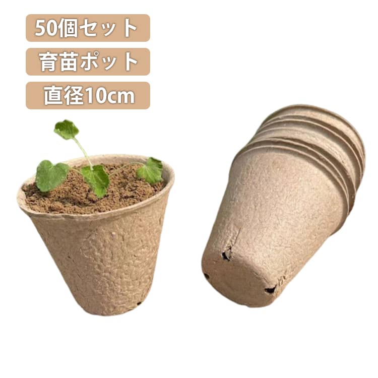 樂天商城 - 50個セット 10cm 丸型 紙製 育苗ポット パルプ 紙 植木鉢 ペーパーポット 育苗箱 分解性 エコ素材 種まきポット 植物栽培 野菜栽培 トマト キュウリ 花 栽培用 園芸用品 育苗 ガーデニング 家庭菜園 農業用 発芽 育成 育苗用ポット 送料無料