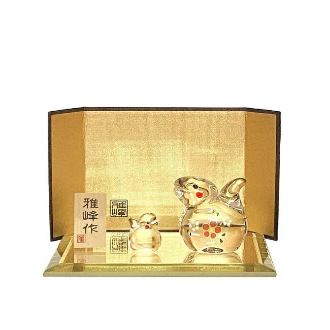 【開運干支置物】ビードロ錦彩　福巳　親子ヘビ（へび）年置物