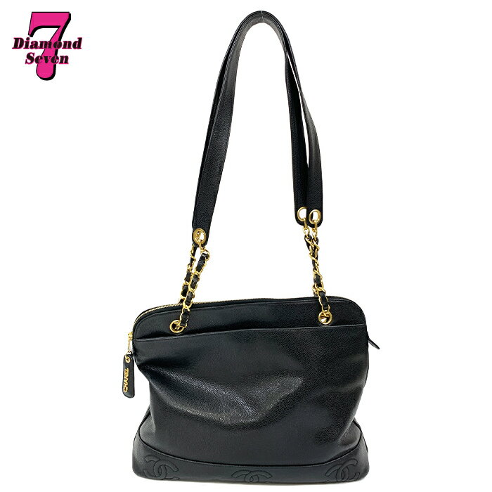 【中古】【美品】CHANEL シャネル キャビアスキン トリプルココ チェーンショルダーバッグ ブラック ココマーク レディース *k932*