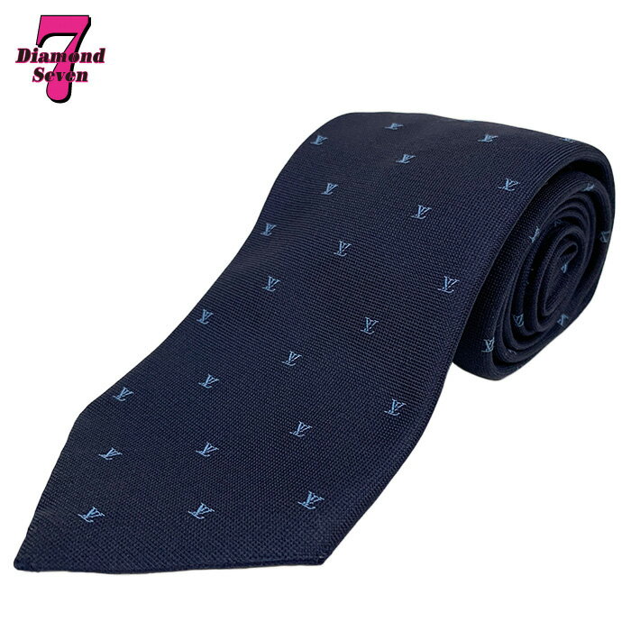 【中古】 LOUIS VUITTON ルイヴィトン LV ブラゾン ネクタイ ネイビーブルー ロゴ レギュラータイ ビジネス メンズ M94811 *k932*