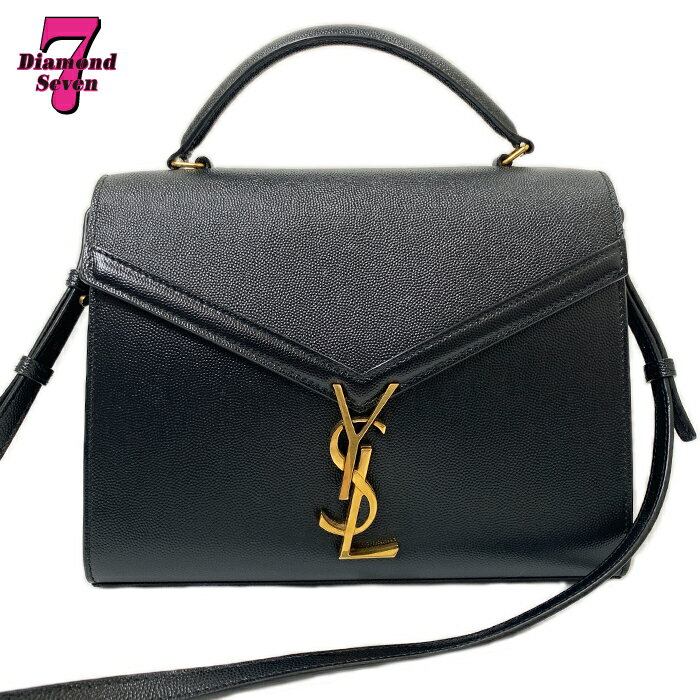 【中古】【美品】SAINT LAURENT イヴサンローラン カサンドラ 2Way レザー ショルダー ハンドバッグ ブラック ゴールド レディース 578000 斜め掛け *k932*