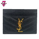 【中古】【美品】SAINT LAURENT サンローラン モノグラム Vステッチ カードケース 423291 エンボスレザー ブラック コゴールド レディース ...