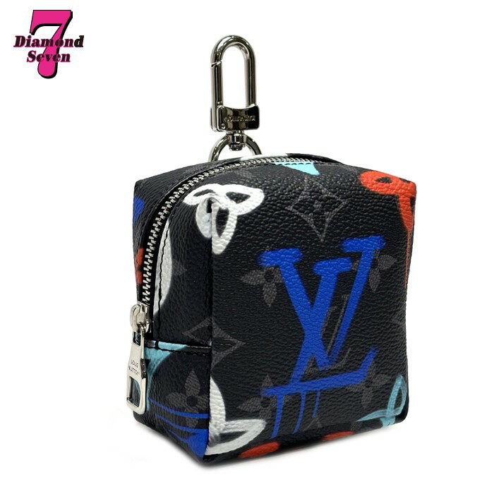 送料無料【中古】極美品 LOUIS VUITTON ルイヴィトン スクエアードポーチ キーホルダー バッグチャーム LV グラフィティ モノグラムキャンバス ポーチ キーリング プレゼント マルチカラー レア M00969