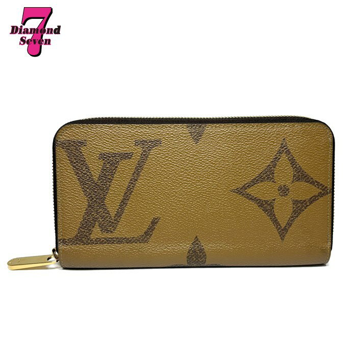 送料無料【中古】LOUIS VUITTON ルイヴィトン モノグラム ジャイアント リバース ジッピーウォレット ブラウン レディース メンズ ヴィトン 長財布 ラウンドファスナー 財布 M69353 RFID