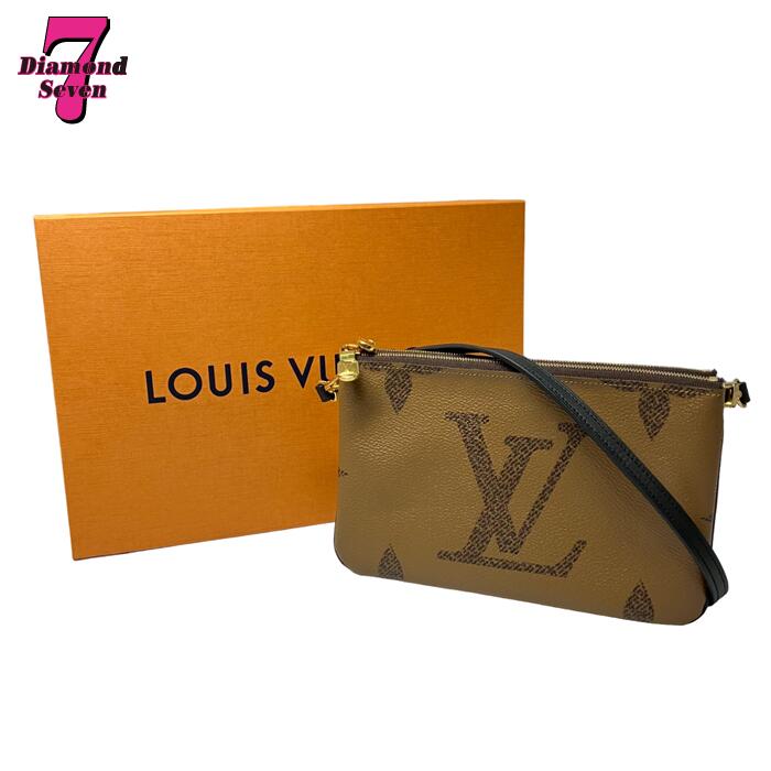 送料無料【中古】美品 LOUIS VUITTON ルイヴィトン ポシェット・ドゥーブルジップ モノグラム ジャイアント リバース キャンバス ブラウン ショルダーバッグ レディース プレゼント M69203