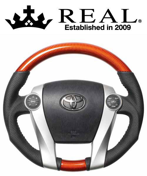 REAL STEERING オリジナルシリーズ トヨタ プリウスα(プリウスアルファ) ZVW40W/ZVW41W用 カラー：オレンジカーボン (30-2-ORC)【ハンドル】【自動車パーツ】レアル ステアリング