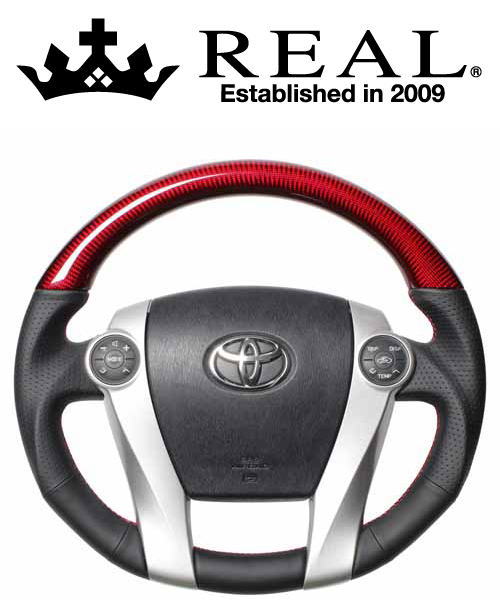 REAL STEERING プレミアムシリーズ トヨタ アクア NHP10用 カラー：レッドカーボン (30-BS-RDC-RD)【ハンドル】【自動車パーツ】レアル ステアリング