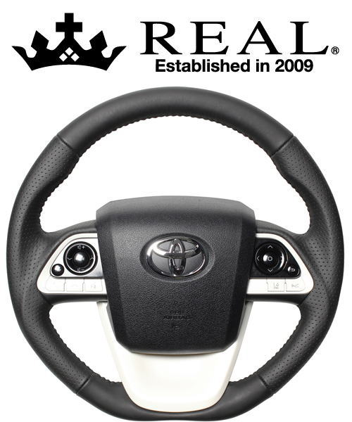 REAL STEERING オリジナルシリーズ トヨタ プリウスPHV ZVW52用 カラー：オールレザー(ブラックステッチ) (50-LPB-BK)【ハンドル】【自動車パーツ】レアル ステアリング