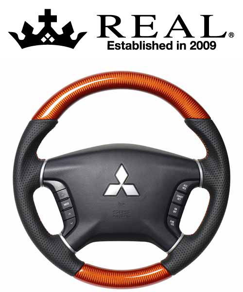 REAL STEERING オリジナルシリーズ ミツビシ デリカ D:5 前期 CV#W用 カラー：オレンジカーボン (D5-ORC-OR)【ハンドル】【自動車パーツ】レアル ステアリング