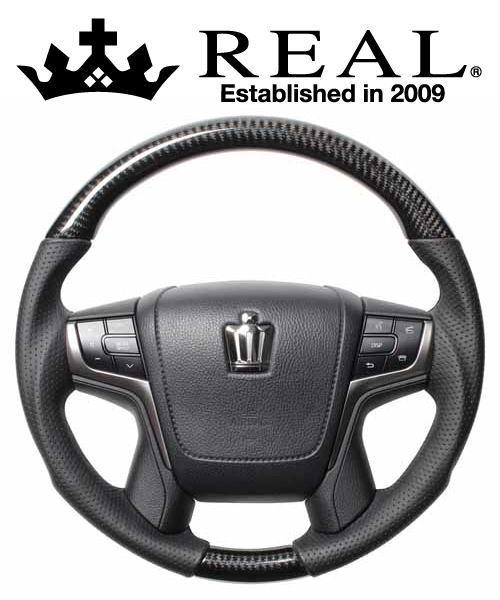 REAL STEERING プレミアムシリーズ ラウンドシェイプ トヨタ クラウンアスリート 210系用 カラー：ブラ..