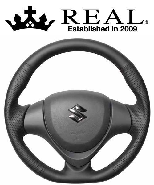 REAL STEERING オリジナルシリーズ スズキ ワゴンR スティングレー MH34S/MH44S用 カラー：オールレザー(ブラックユーロステッチ) (MR31-LPB-BK)【ハンドル】レアル ステアリング