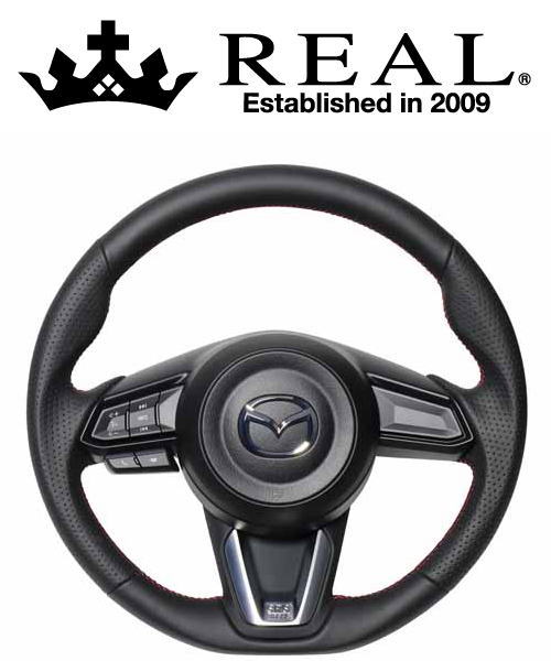 REAL STEERING オリジナルシリーズ マツダ デミオ 後期 DJ系用 カラー：オールレザー (MZD-LPB-RD)【ハンドル】【自動車パーツ】レアル ステアリング