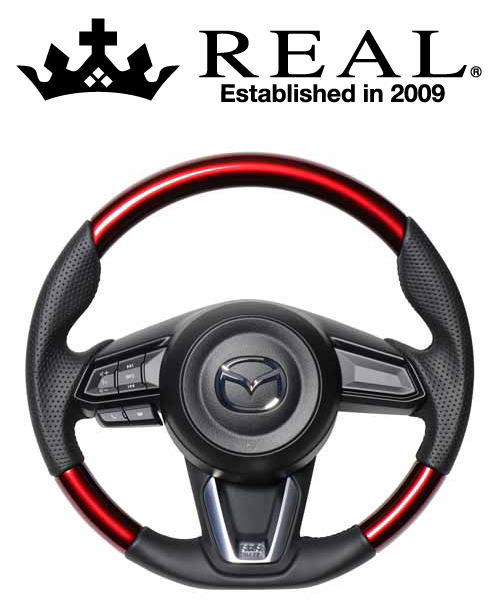 REAL STEERING オリジナルシリーズ マツダ デミオ 後期 DJ系用 カラー：パールレッド (MZD-RDW-BK)【ハンドル】【自動車パーツ】レアル ステアリング