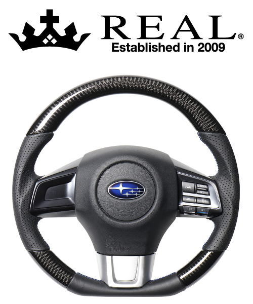 REAL STEERING オリジナルシリーズ スバル レヴォーグ VM4/VMG用 カラー：ブラックカーボン(ブルー×ブラックユーロステッチ)(SBA-BKC-BL)【ハンドル】【自動車パーツ】レアル ステアリング
